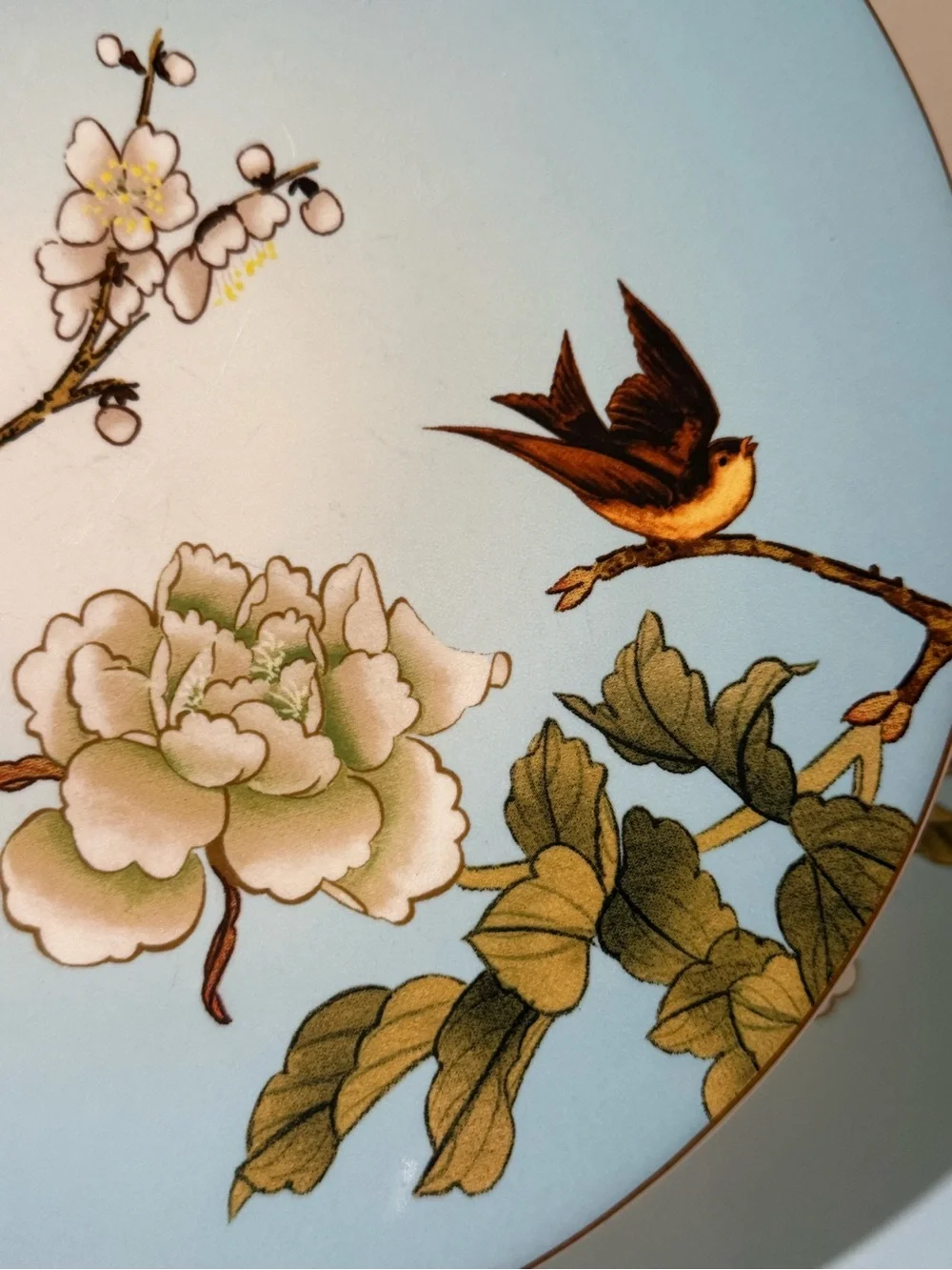 Pier 1 One Chinoiserie Dinner Plate Stoneware Flower Bird Branch Set of 2